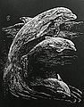 Silver Foil Engraving Art Dolphins