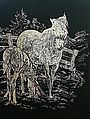Silver Foil Engraving Art Mare & Foal