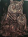 Copper Engraving Art Tiger & Cubs